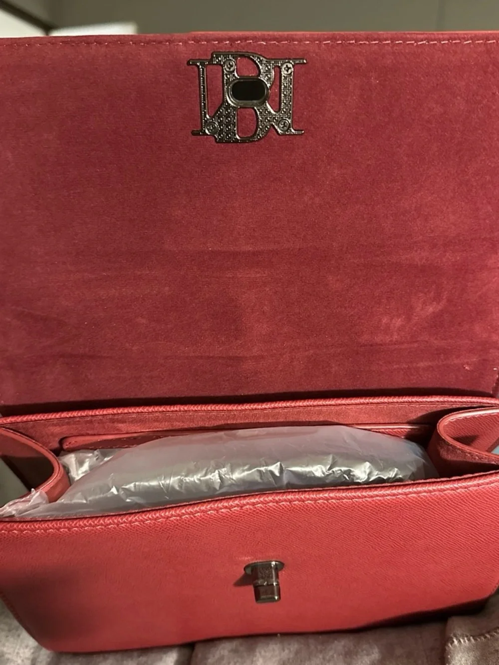 Red Studded Top-Handle Women's Bag by MB (Monogram)